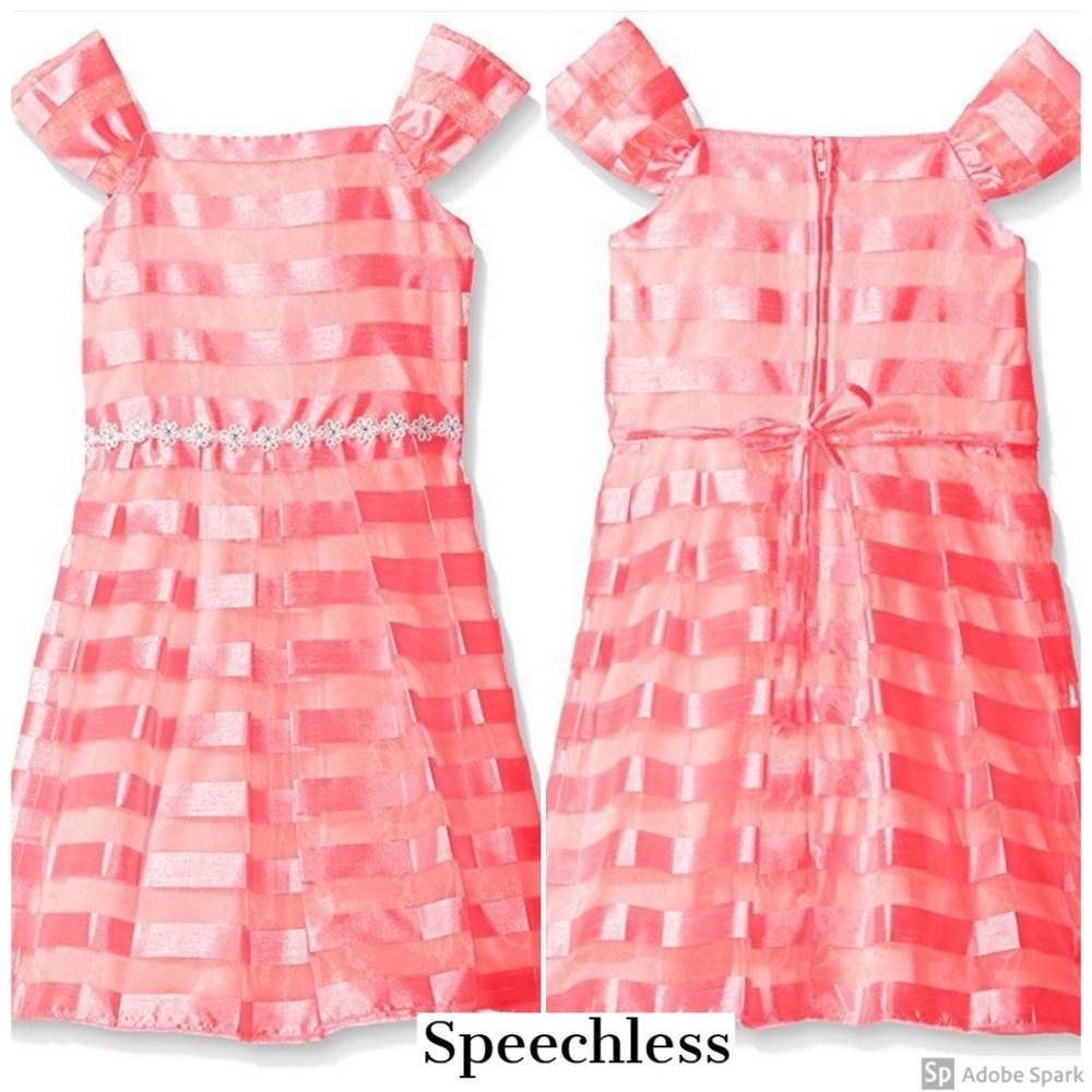 Speechless Girls Coral Shadow Stripe Organza Sleeveless Dress Size 6x NWT